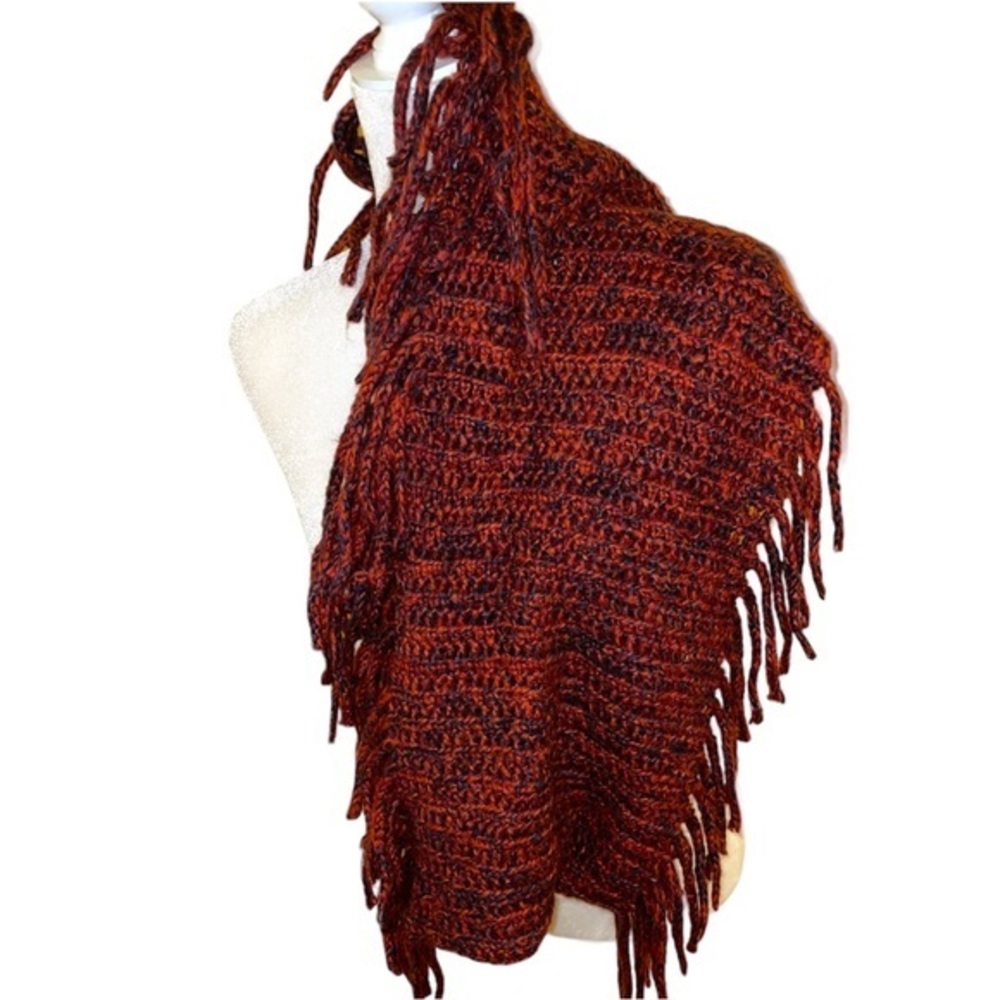 5 for $25 ❄️ Knit‎ Infinity Scarf Orange Black Fringe - Picture 4 of 6